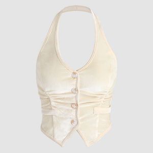 Cider White Button Up Halter Waistcoat Top, Medium